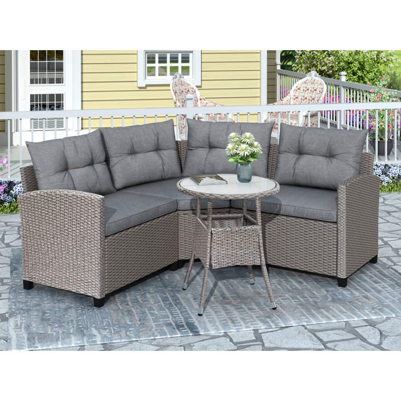 Dovecove 4 Piece Rattan Sectional Seating Group with Cushions & Reviews
